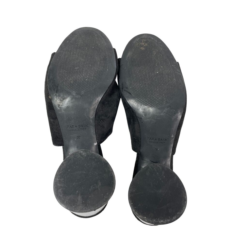 Zara Women's Black Faux Suede Clear Chunky Block Heel Open Toe Mule Heels Sz 7.5 - Picture 4 of 7